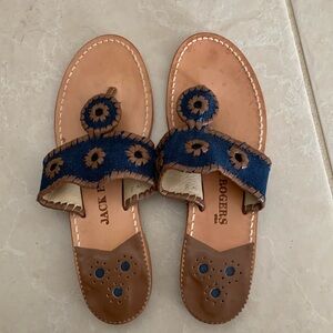 Jack Rogers - Jacks Flat Sandals, Denim Blue with Brown Leather Trim, Size 8